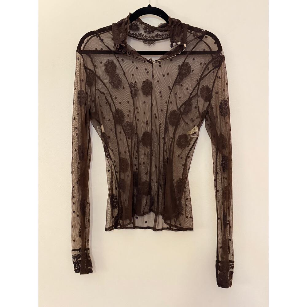 Ghost Brown Viscose/Rayon-Nylon Blend Mesh Long-Sleeves